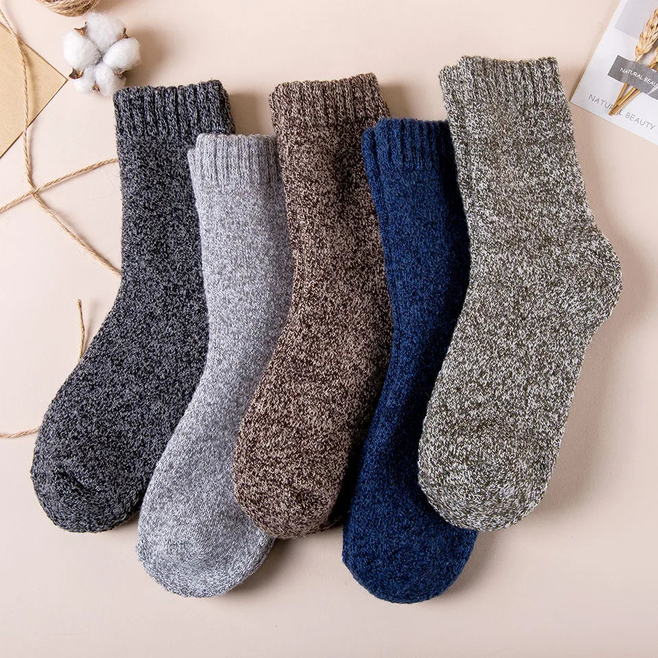 Winter Men's Merino Wool Socks Super Thick Warm High Quality Harajuku Retro Snow Casual Antifreeze Socks 5 Pair Senioralive
