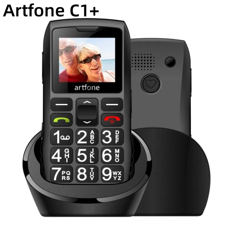 Bar Senior Mobile Phone Artfone C1+ With Free Charging Dock C1 Big Rubber Keypad  For Elderly Dual Sim One Key SOS FM 1400mAh Senioralive
