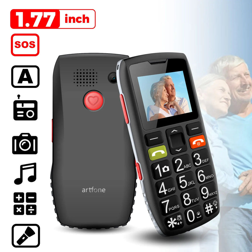 Bar Senior Mobile Phone Artfone C1+ With Free Charging Dock C1 Big Rubber Keypad  For Elderly Dual Sim One Key SOS FM 1400mAh Senioralive