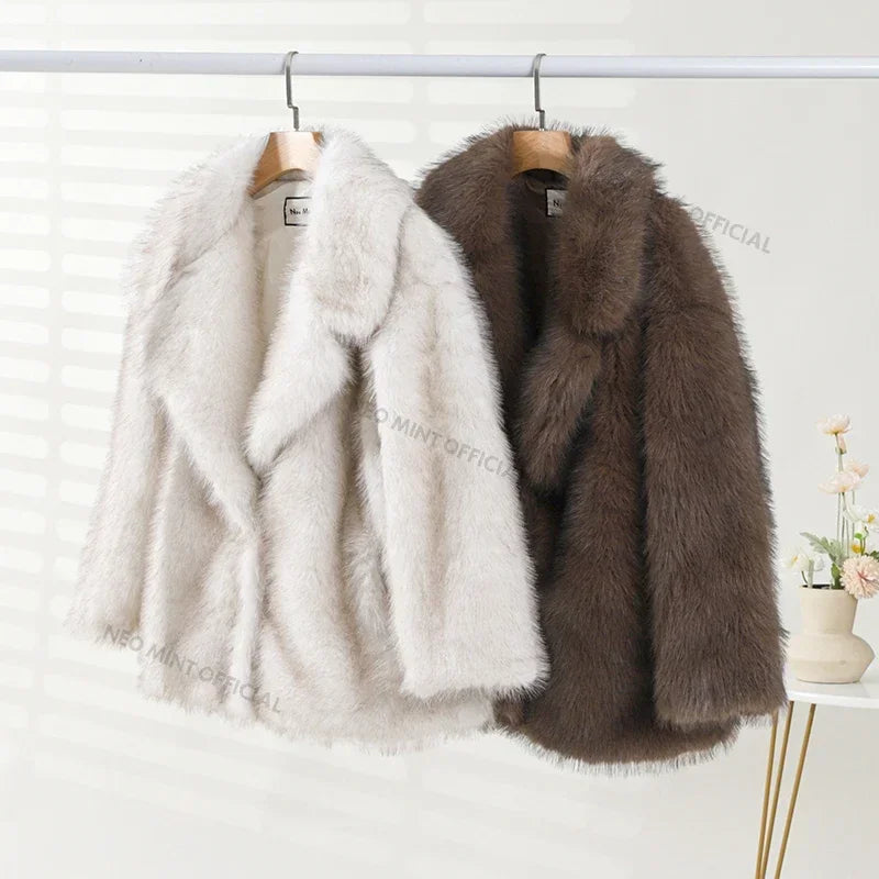 Neo Mint 2024 Winter Ins Hot Fashion Girls Oversized Gradient Fur Coat Women Thick Warm Outerwear Fluffy Faux Fox Fur Jacket Senioralive