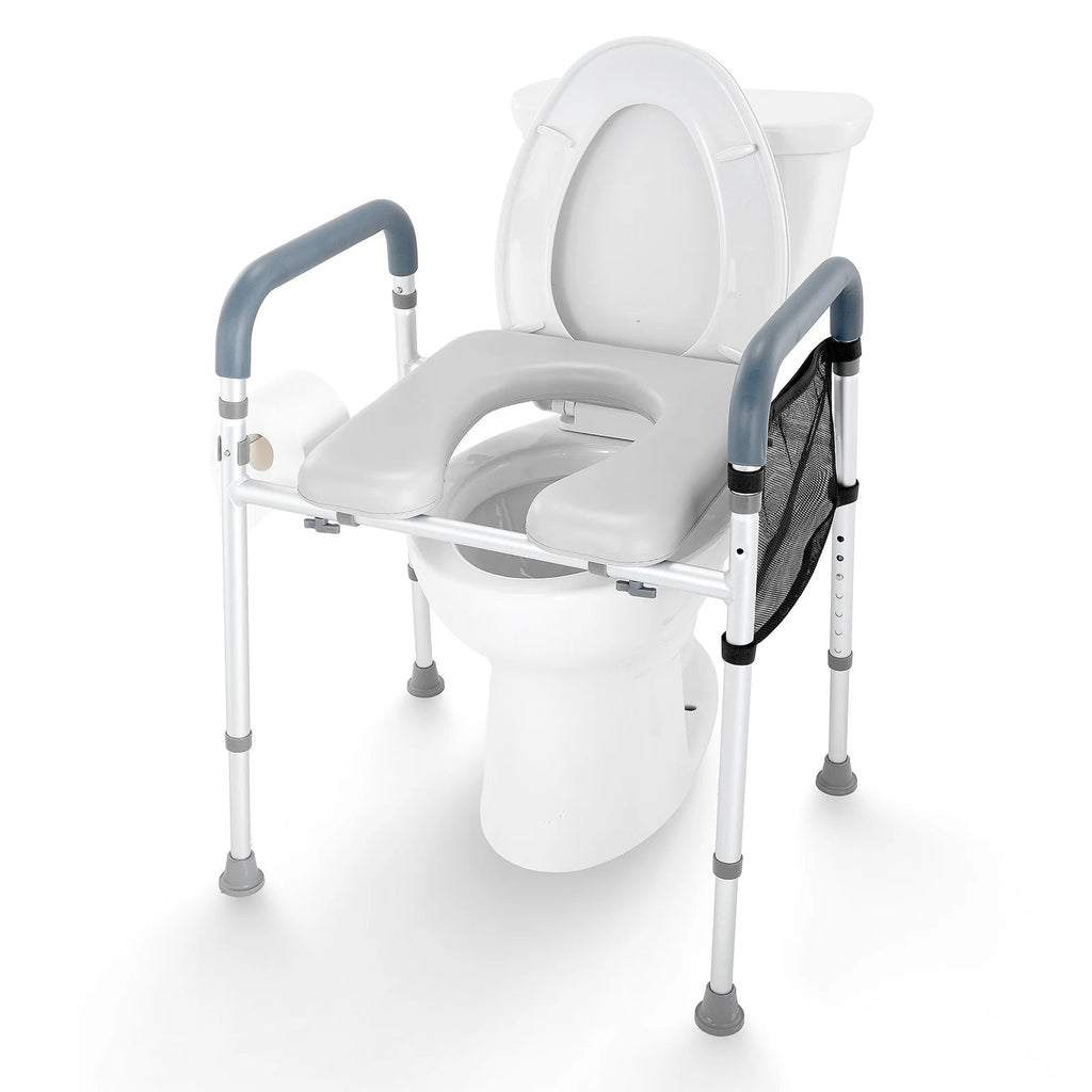 SucceBuy Raised Toilet Seat 7-Position Height Adjustment 19.3" - 25.2" 350lbs Weight Capacity with Comfort Padded Aluminum Frame Senioralive