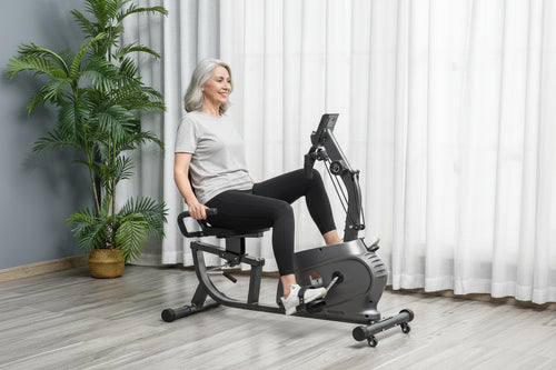 Homcom Exercise Bike with 8 Levels of Resistance Backrest with Adjustable Seat Flywheel, Lcd Screen and Support Senioralive