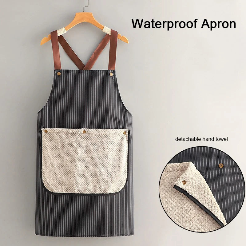 Waterproof Kitchen Apron Sleeveless Cross Back Restaurant Uniform with Removable Hand Towel Anti-fouling Cooking Baking Bibs Senioralive
