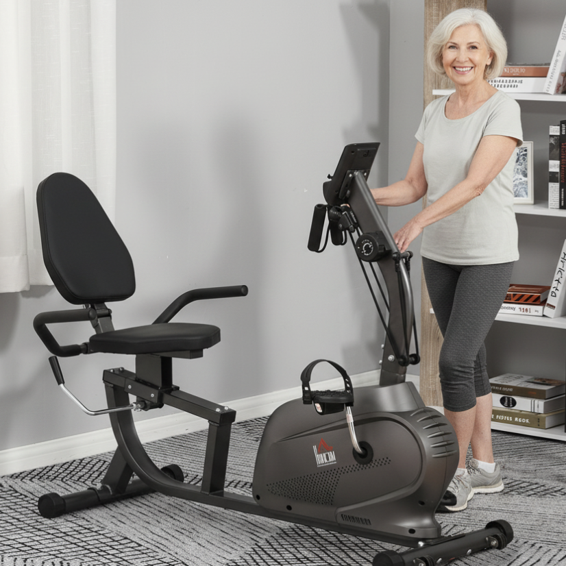 Vélo d’appartement pour senior - Dossier et siège réglables, poignée de sécurité Senioralive