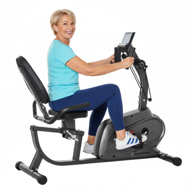 Vélo d’appartement pour senior - Dossier et siège réglables, poignée de sécurité Senioralive